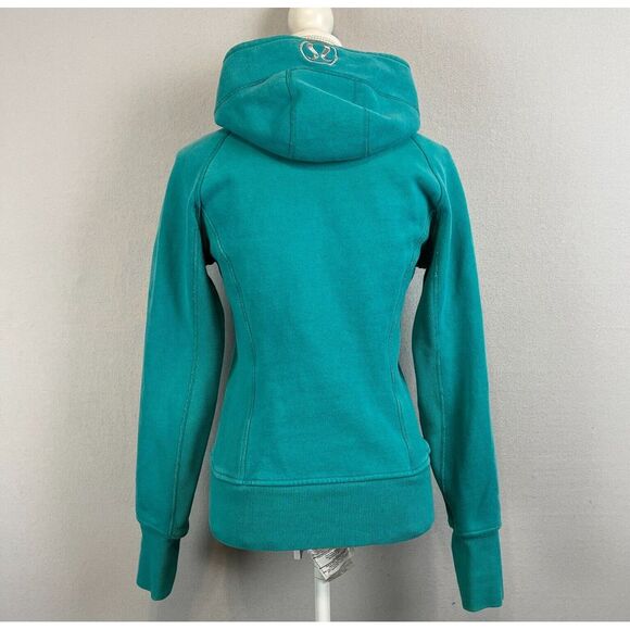 LULULEMON Scuba Hoodie Women 6 Teal Aqua Full Zip Jacket Classic Thumb Holes - Picture 2 of 8